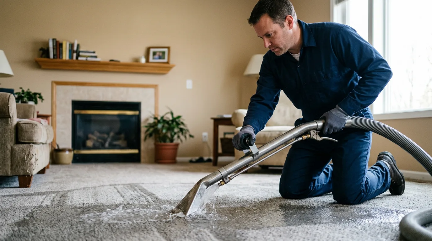 Water damage restoration technician working near Hope, NJ